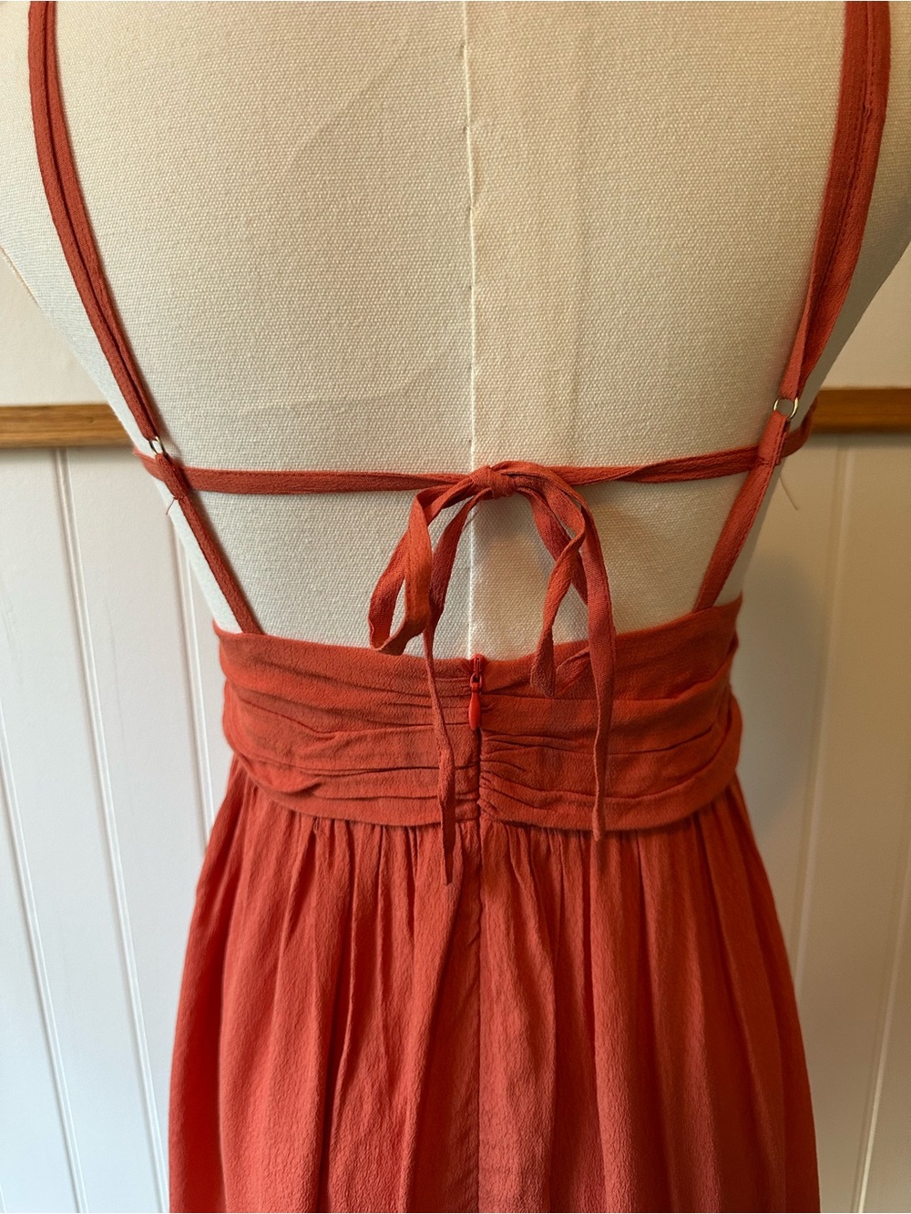 Woven Rust Tie-Back Mini Dress – Size Small (NWT) - Picture 7 of 9